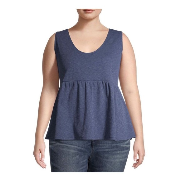 Terra & Sky Navy Blue Peplum Tank Top Comfy Summer Shirt Women's Size 1X 16W-18W - Picture 1 of 5